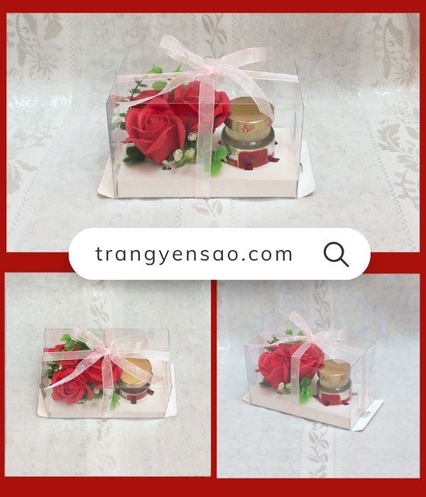 Hộp quà tặng yến sào 1 hũ kèm hoa - trangyensao.com