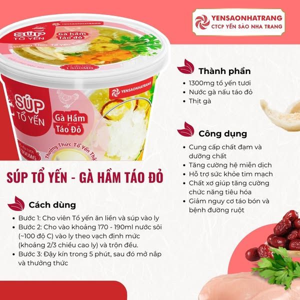 hdsd súp tổ yến ăn liền nha trang gà hầm táo đỏ