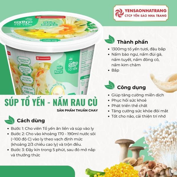 HDSD Súp tổ yến ăn liền nha trang nấm rau củ