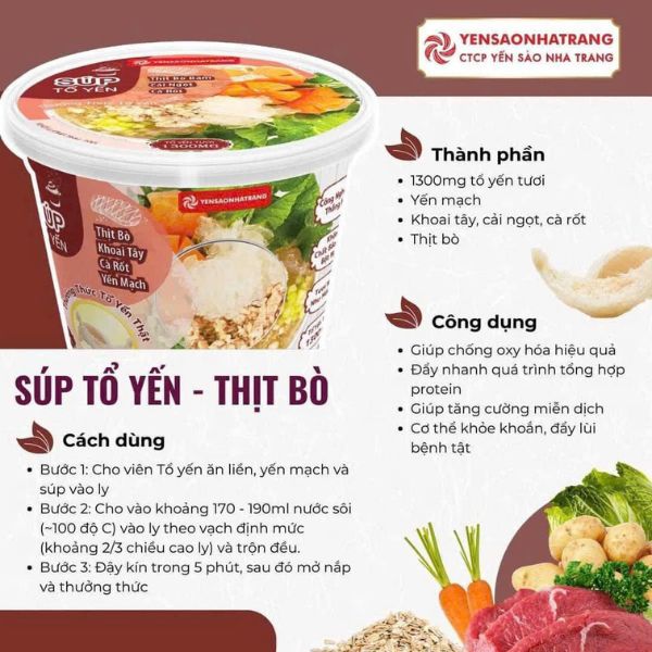 HDSD Súp Tổ Yến Ăn Liền Nha Trang Thịt Bò Khoai Tây